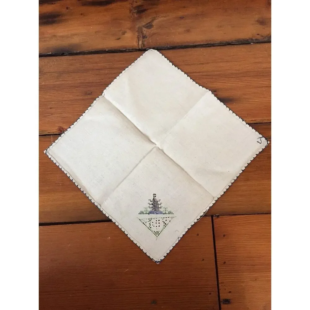 Set 6 Vintage Linen Dutch Windmill Hand Sewn Cross Stitch Square Cloth Napkins